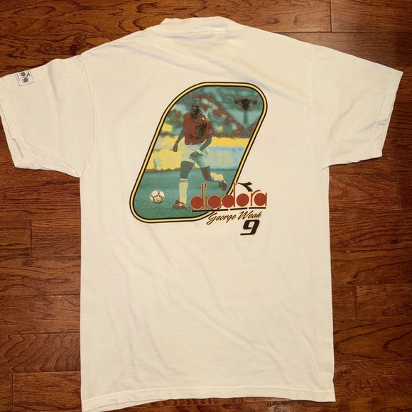 Vintage 1995 Diadora AC Milan George Weah #9 Football Soccer T-Shirt - Picture 1 of 9